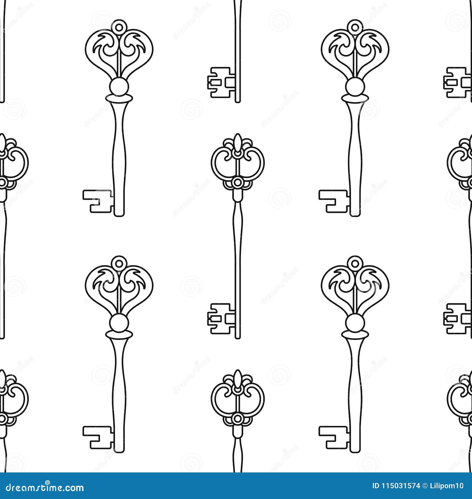 Vintage Keys Black And White Seamless Pattern For Coloring Books Pages Stock Vector
