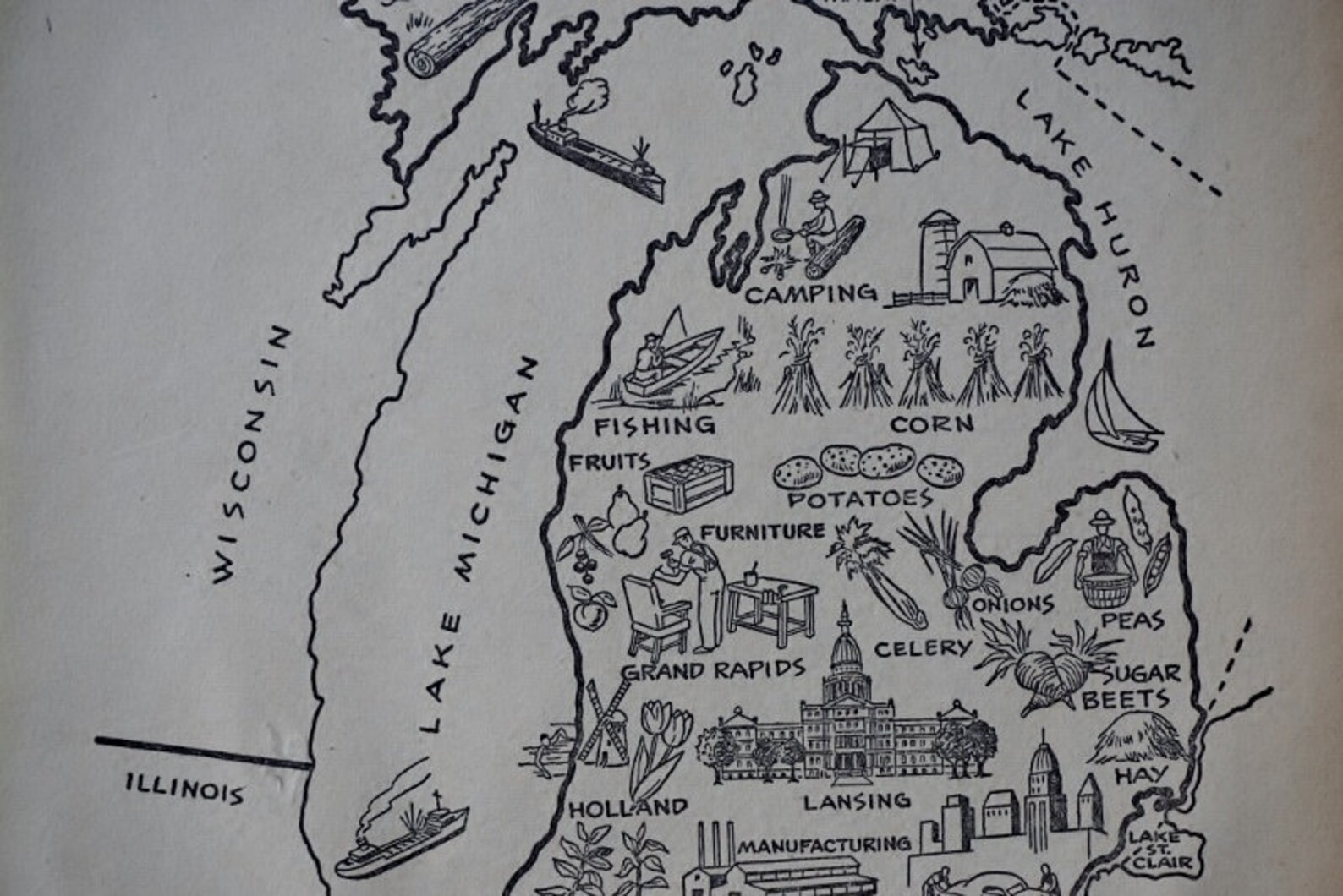 Vintage Michigan Map Coloring Book Page MI Map Wall Art Etsy