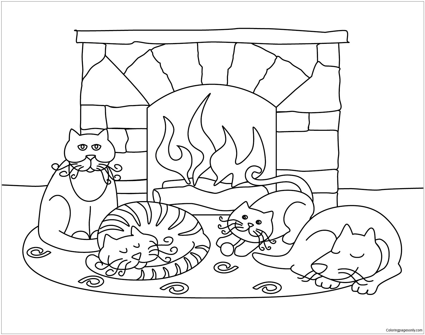 Winter Scenes With Cute Animals Coloring Page Free Printable Coloring Pages