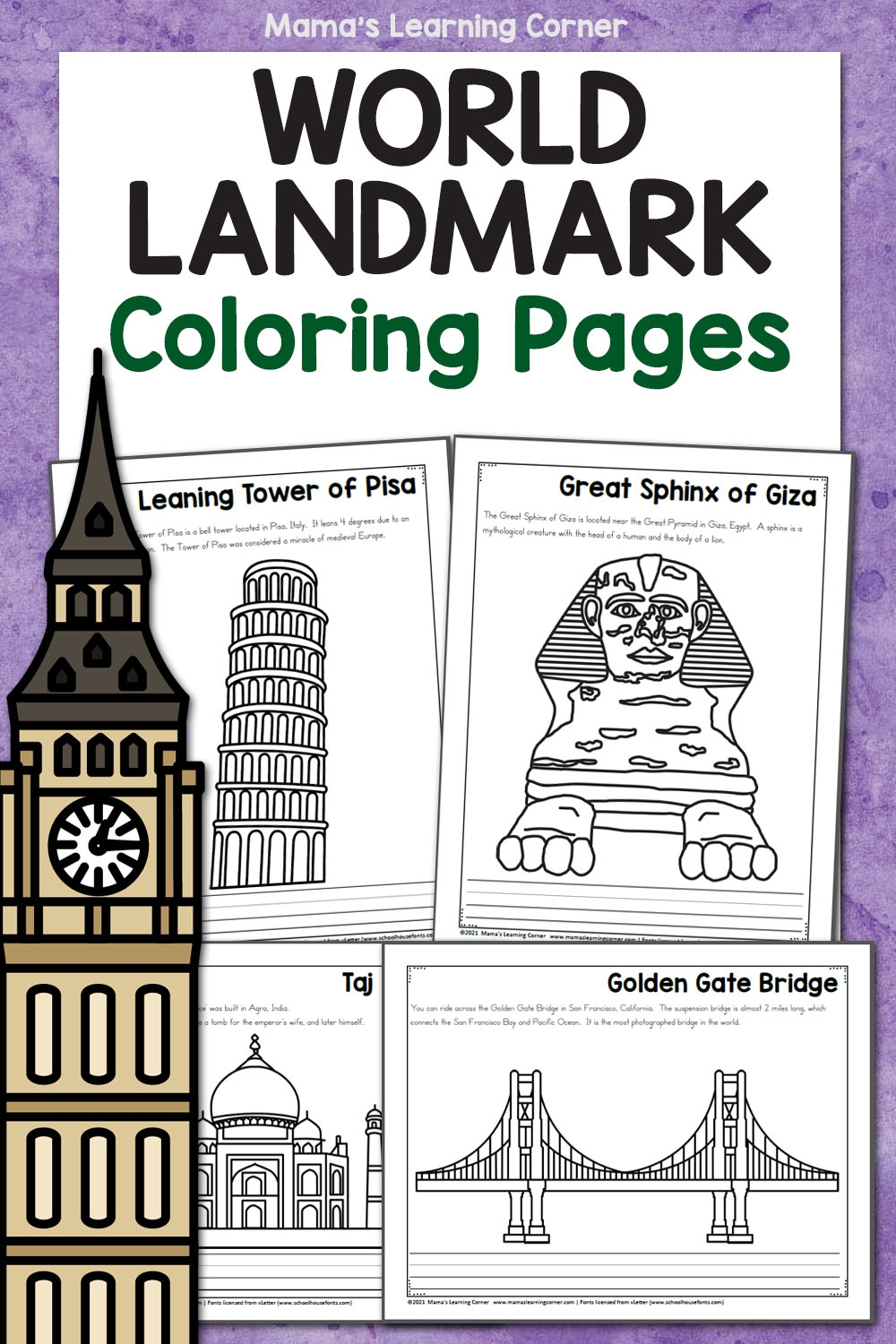 World Landmark Coloring Pages With Facts Mamas Learning Corner