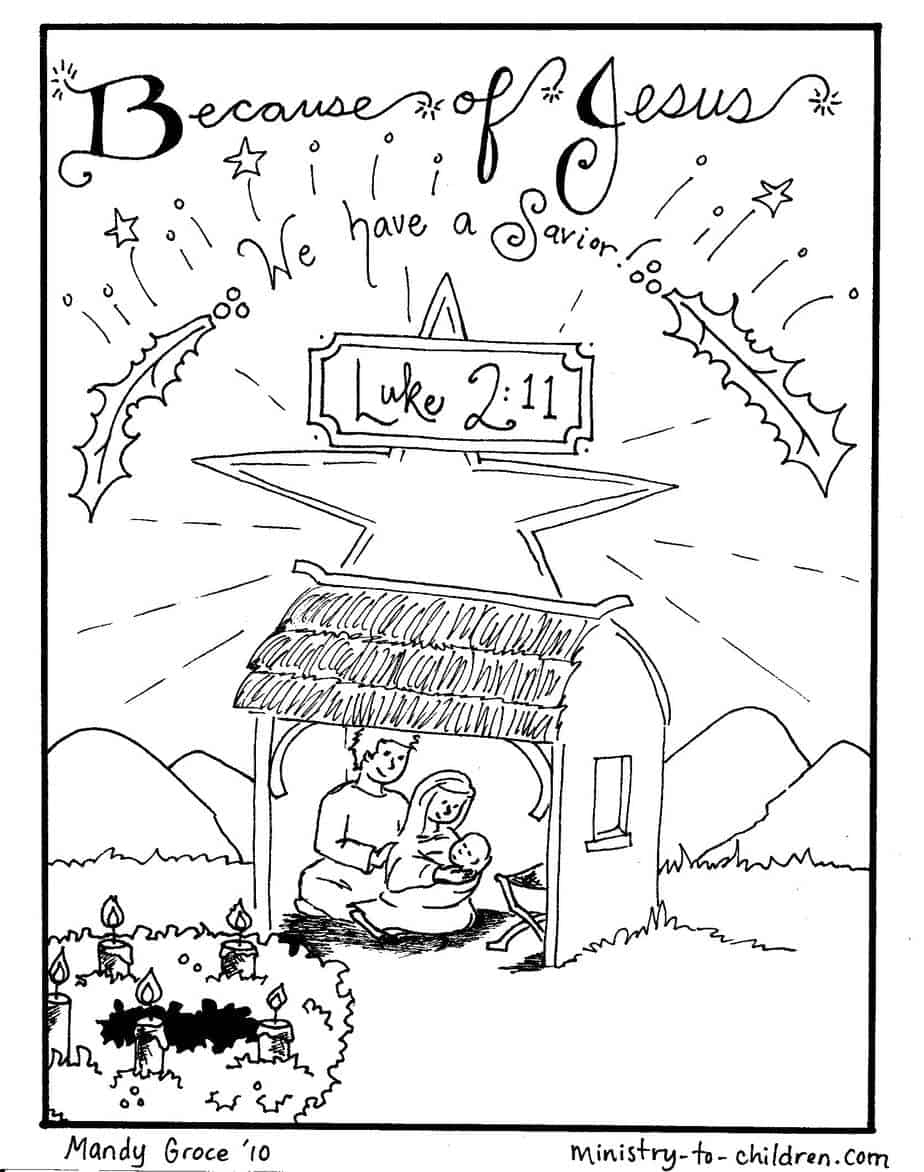 Nativity Scene Coloring Page
