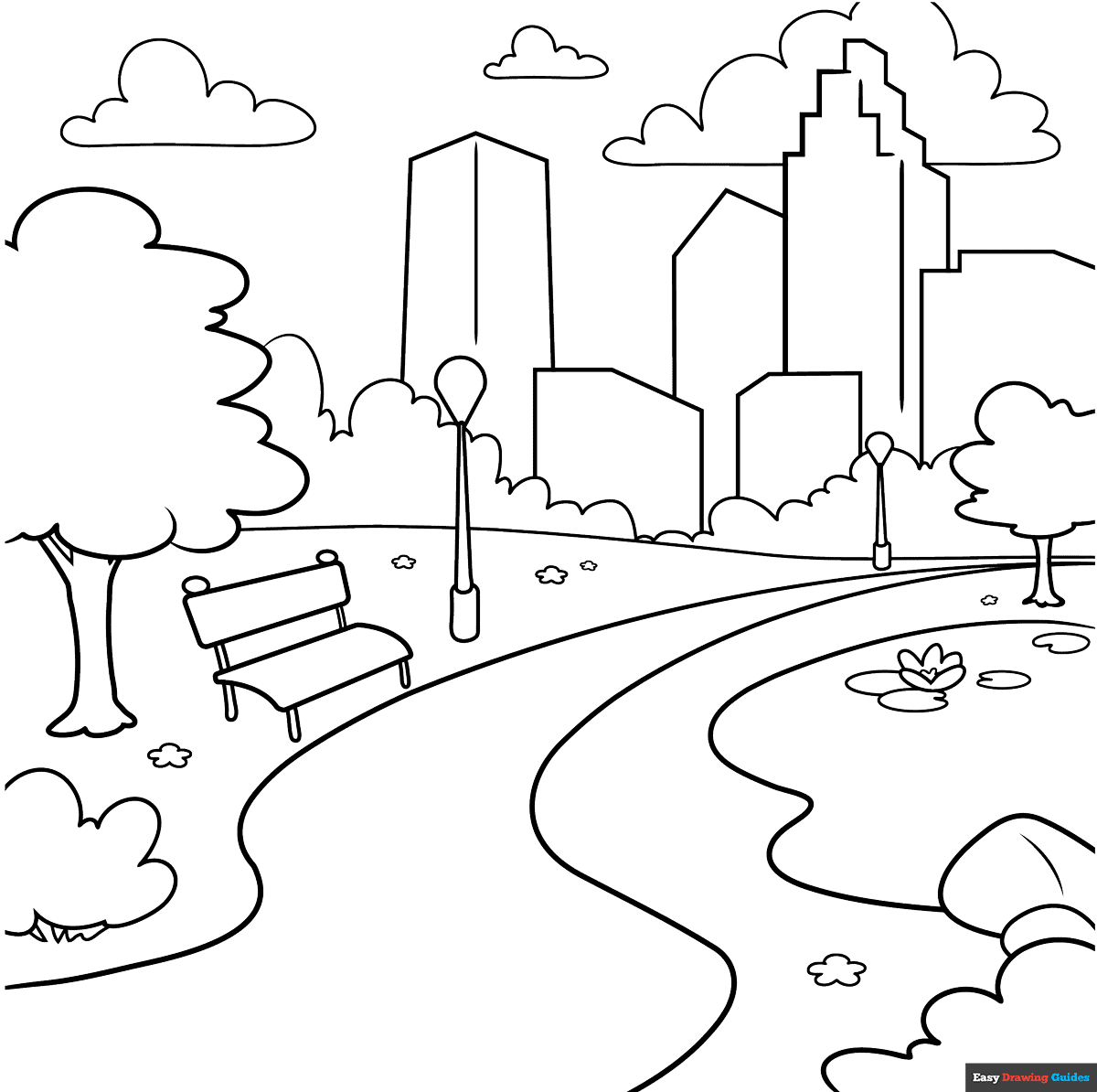 Park Coloring Page Easy Drawing Guides