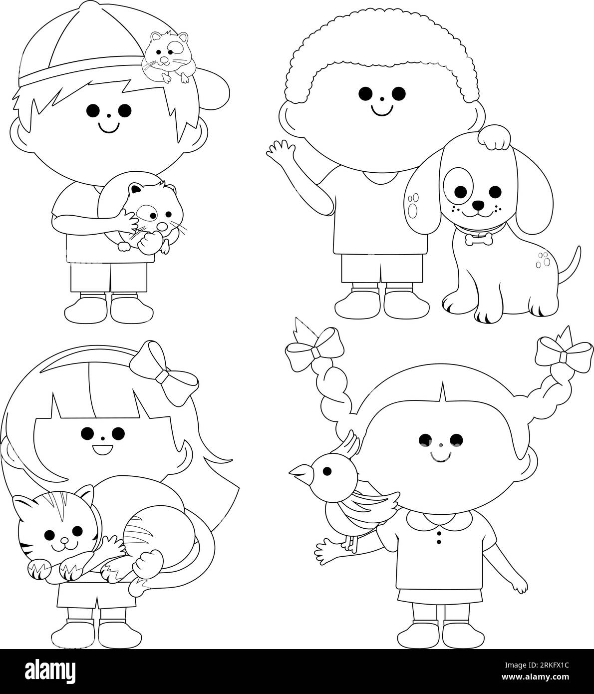 People Pets Coloring Page Cut Out Stock Images Pictures Alamy