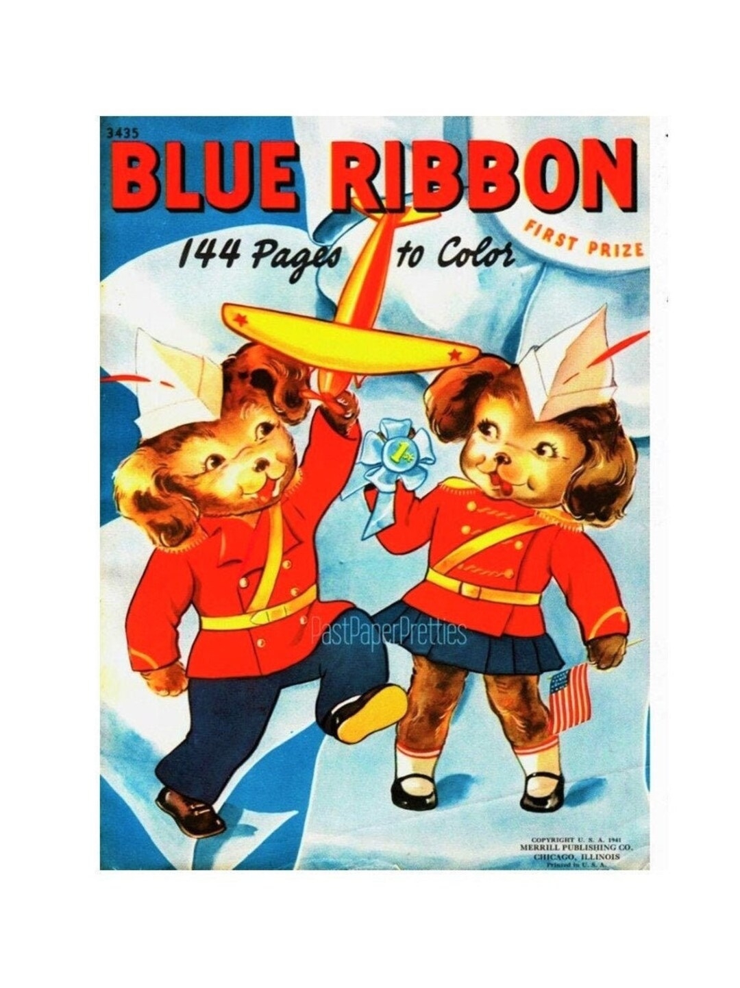 Vintage Printable Coloring Book Blue Ribbon 1941 PDF Instant Digital Download Kitsch Cute Children Animals 144 Pages Etsy